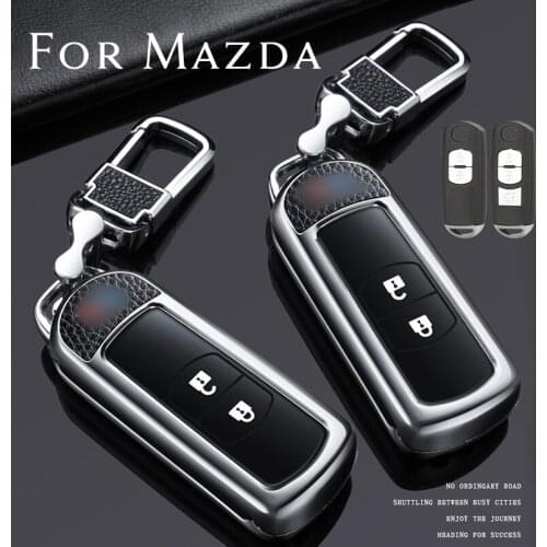 For Mazda 2 3 5 6 CX-3 CX-5 CX-7 CX-9 Zinc Alloy + Leather Smart Remote Car Key Fob Protector Case Cover Shell Accessories