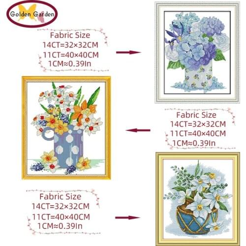GG Elegant Vase Stamped Cross Stitch Patterns DIY Kits Needlework Embroidery Sets Joy Sunday Counted Cross Stitch for Home Decor