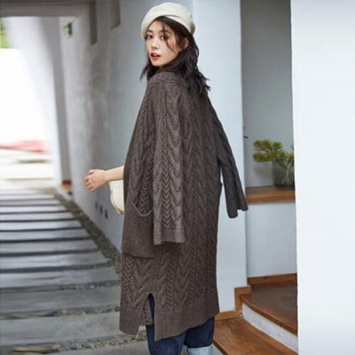 Cashmere Cardigan Sweater Women Knitted Coat Autumn Winter Spring Long knitted jacket New loose Warm thickened ladies yak