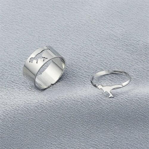 Trendy Silver Color Dinosaur Rings For Women Men Lover Couple Rings Set Friendship Engagement Wedding Open Rings 2021 Jewelry