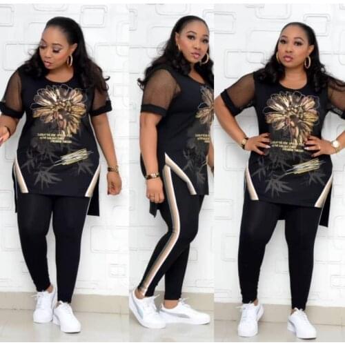 2 Two Piece Set Africa Clothes African New Dashiki Fashion Flowers Suit Top Trousers Super Elastic Party For Women Outfits