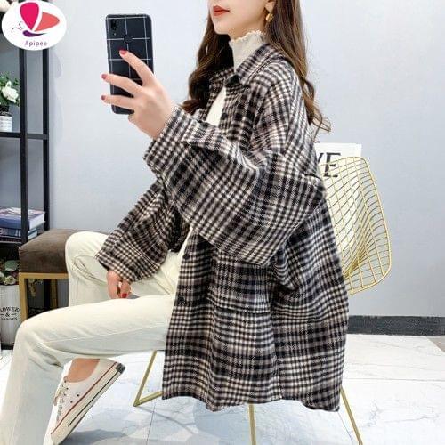 Basic Jackets Women Retro Plaid Spring Trendy Loose Elegant Long Sleeve Femme Coats Chic Leisure Oversize New Outerwewar