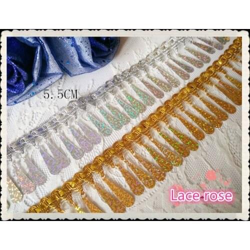 Laser hanger rod gold silver color beaded fringe sequined lace ribbon trim Tassel lace trimming Dance dress accessories