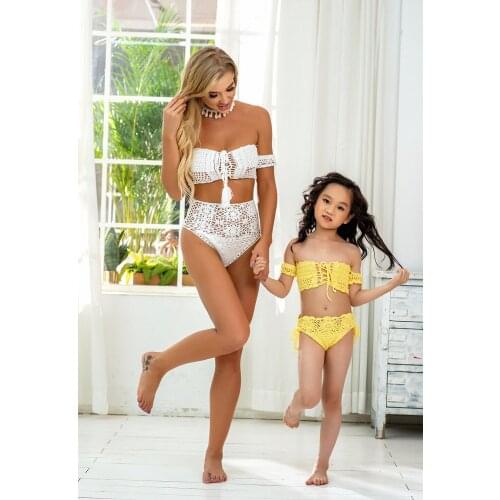 Beach Resort Fashion Children Pure Hand-woven Cotton Crochet Outdoor Bathing Suit Does Several Girls