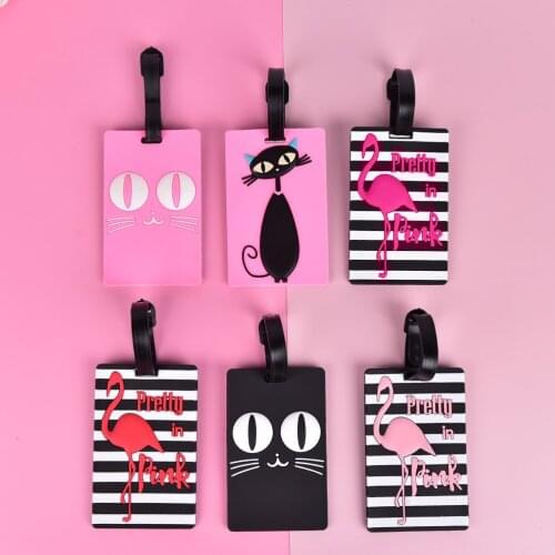 Cartoon Animal Flamingo Luggage Tag Portable PU Leather Suitcase Label ID Address Holder Baggage Boarding Tag Travel Accessories