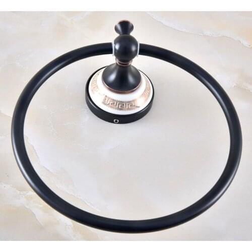Black oil Antique Brass Ceramic Base Wall Mount Bathroom Hardware Accessories Round Towel Ring Hanger Holder Dba220