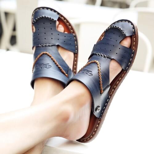 New Summer Sandals Mens Casual Leather Sandals Men Drive Personality Mens Beach Shoes Mens Sandals And Slippers
