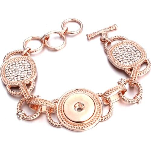 New Snap Bracelet Rose Gold Silver Color Snap Bracelet Bangles Crystal 18MM Snap Button Bracelet for Women Men Exchange Jewelry