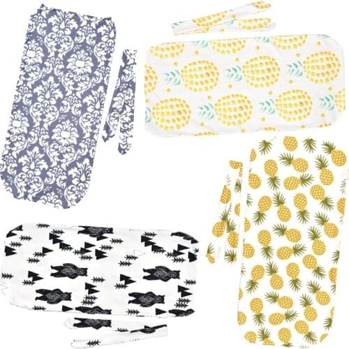 Girl Boy With Hair Band Baby Swaddle Blanket Cotton Flower Pattern Two Piece Set 56*26CM Sleeping Bag Anti-Kick 1Set