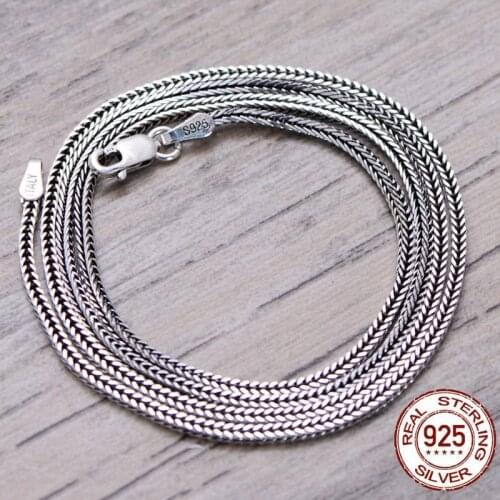 Real 925 Sterling Silver colour Foxtail Chains Chokers Long Necklace for Women Men Pure Weave Necklace Male Jewelry 16-32 Inches