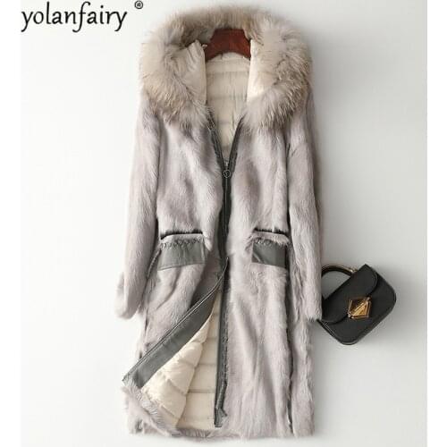 Real Fur Coat Female Sheep Shearling Coat Womens Down Jacket Winter Clothes Raccoon Dog Fur Collar Abrigo Mujer 090310 Pph1559