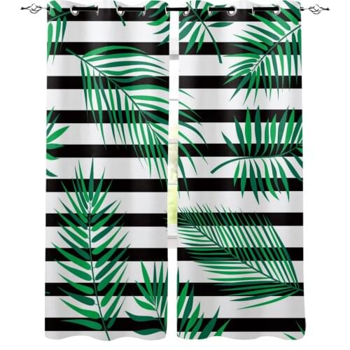Leaves Green Black Dense Horizontal Lines Window Treatments Curtains Valance Window Blinds Bedroom Curtains Kids Room Decor