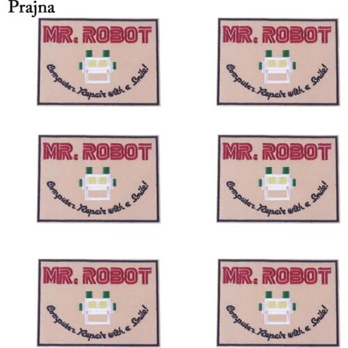 Prajna Wholesale Space MR Robot Patch Anime Iron On Cheap Embroidered Patches For Clothing Kid Parches Sew Patch Badge Cartoon