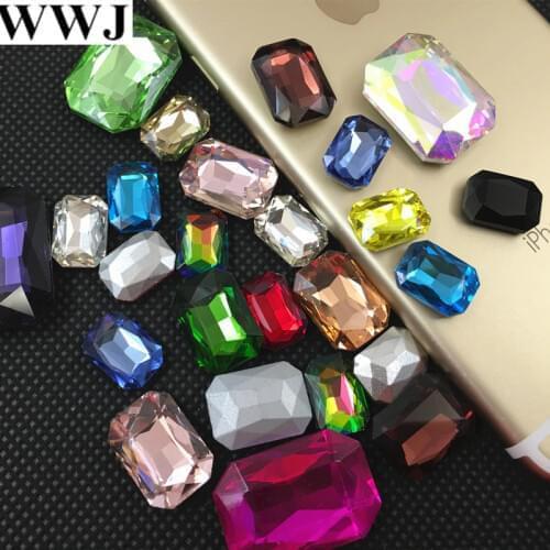 All Sizes Colors Rectangle Glass Crystal fancy stone 6x8mm~18x27mm Pointback Jewelry Beads No holes multi colors