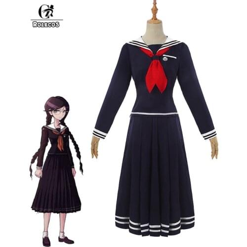ROLECOS Game Danganronpa Cosplay Costume Fukawa Toko Cosplay Costume Women Black School Uniform Halloween Top Skirt Tie Full Set