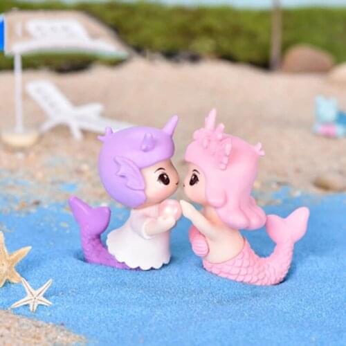 ZOCDOU 2 Pieces Romantic Mermaid Small Statue Little Figurine Crafts Figure Ornament Miniatures