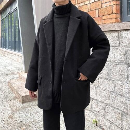 Style Oversized Button Overcoat Winter Black Trench Coat Men 2021 Mens Korean Fashions Wool Coat Male Flannl Japan
