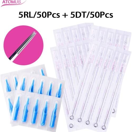 50pcs 5RL Tattoo Needles 5DT Tattoo Tips Nozzle Naalden Medical Needle Aiguille Tatouage Jetable Agulhas For Tattoo Machine