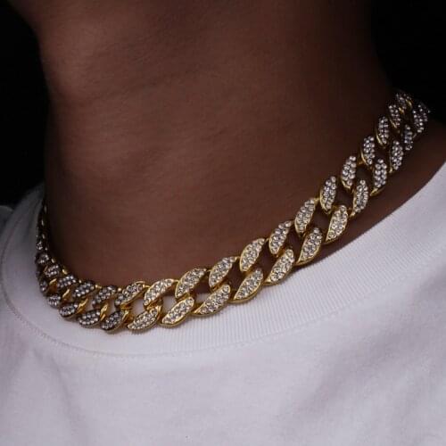 Hip Hop Bling Fashion Chains Jewelry Mens Gold Silver Miami Cuban Link Chain Necklaces Diamond Iced Out Chian Necklaces Gift