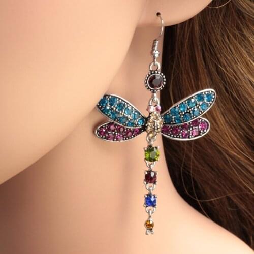 5 Styles Vintage Lifelike Zircon Dragonfly Dangle Earring For Women Trendy Female Jewelry Party Accessories Birthday Gifts