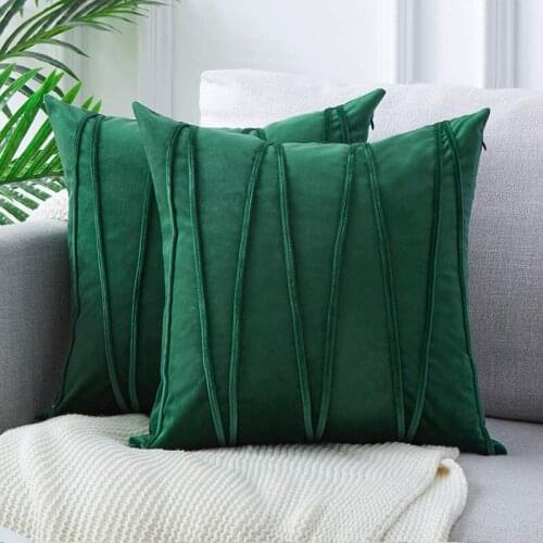 Green Modern Stripe Cushion Covers for Sofa Couch Throw Pillow Covers 45x45 Decoration Bed Velvet Pillowcases Square