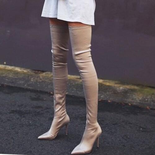 New Womens Sexy Over The Knee Boots Women Pointed Thin High Heels Long Boots Winter Plush High Heeled Shoes Elastic Sock Boots