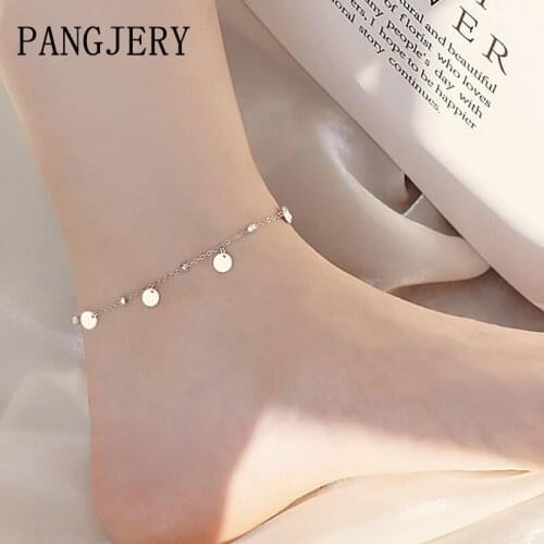 PANGJERY 925 Sterling Pendant Anklet for Women INS Fashion Simple Sexy Creative Tassel Small Round Piece Party Fine Jewelry Gift