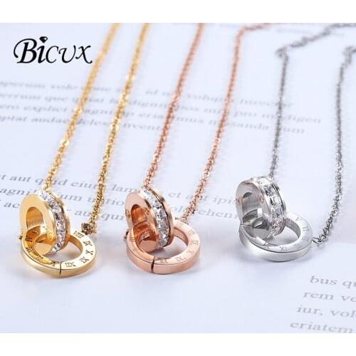 BICUX Vintage Roman Numeral Crystal Pendant Necklaces for Women Fashion Korean Geometric Link Chain Necklace Ethnic Jewelry Gift