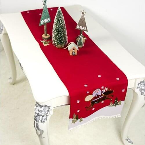 1PC 180*40cm Christmas Table Runner Mat Tablecloth Christmas Flag Home Party Decorative Santa Claus Tapestry Red Snowflake Elk