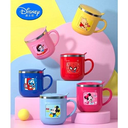 1 pcs Disney mug Mickey Minnie baby Feeding cup MARVEL Spider-Man Stainless Steel Insulated Cup with Lid Kids birthday gift