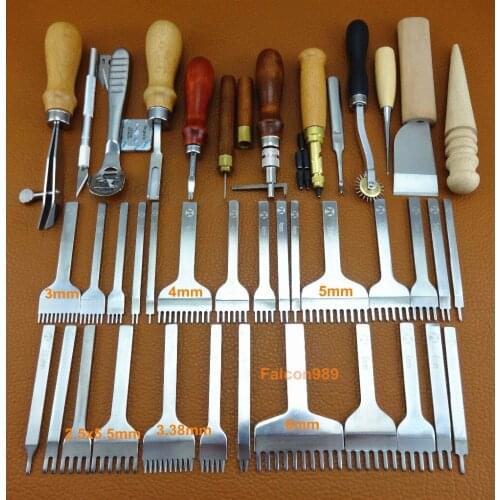 40pc Leather Craft Sew Stitch Knife Cutter Punch Chisel Pricking Iron Groover Creaser Beveler Skiving Edger Slicker Awl Tool Set