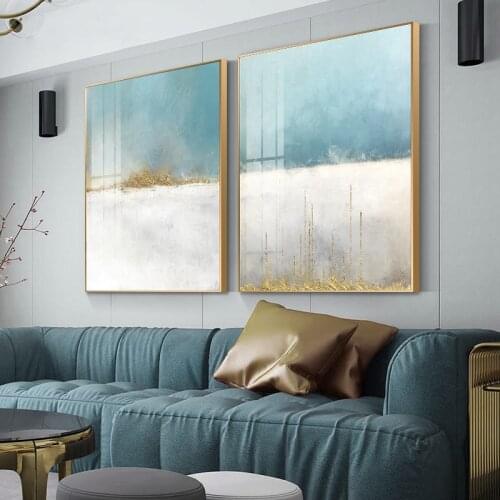 Abstract Flowing Color Canvas Painting Nodic Baby Blue Poster Print Unique Wall Art Pictures for Living Room Bedroom Home Decor