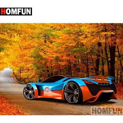 HOMFUN Full Square/Round Drill 5D DIY Diamond Painting "Autumn tree car" Embroidery Cross Stitch 5D Home Decor Gift A13949