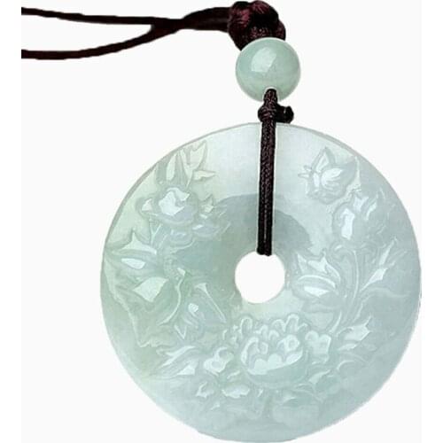Burma Jadetite Jewelry Drop Shipping Jade Pendant Hand Carved Safety Button Jade Stone Necklace Peony Flower Sweater Chain
