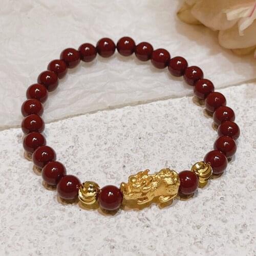 Lucky Brave Troops Aventurine 6mm Red Natural Cinnabar Beaded Strand Bracelets for Women Fine Jewelry Christmas Gifts YBR590