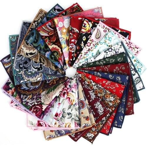 Brand New Style Mens Vintage Hankerchief Scarves Flower Cotton Hankies Mens Pocket Square Handkerchiefs Rose Flower Paisley
