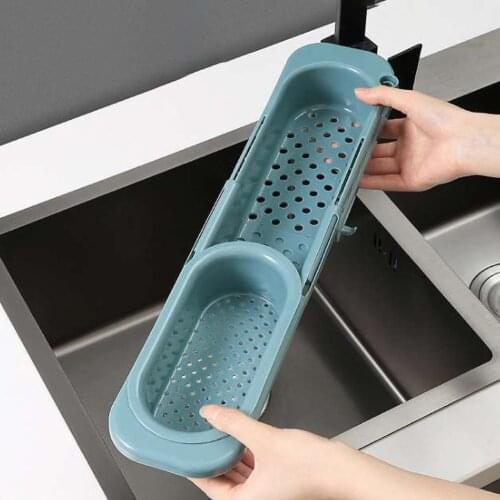 Telescopic Sink Holder Drainer Rack Storage Basket Adjustable Bathroom Kitchen Solid Color Organizer