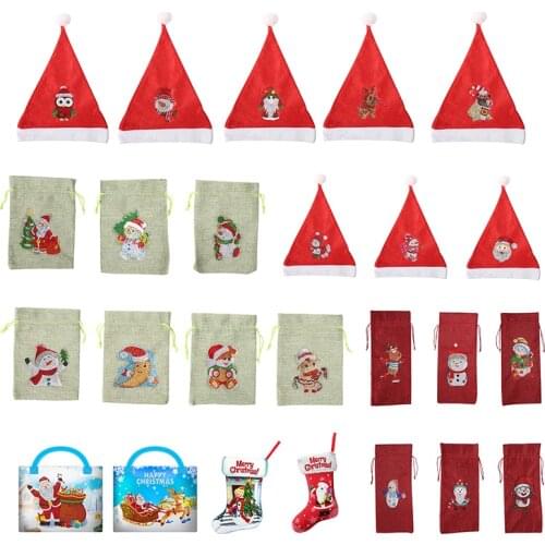 DIY Diamond Painting Christmas Stockings Santa Claus Snowman Christmas Tree Socks Pendants Apple Candy Gift Bag Party Decor