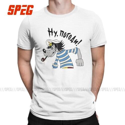 Vintage Nu Pogodi T-Shirt Men Round Neck Pure Cotton T Shirt Wolf Nostalgic Short Sleeve Tee Shirt Summer Tops