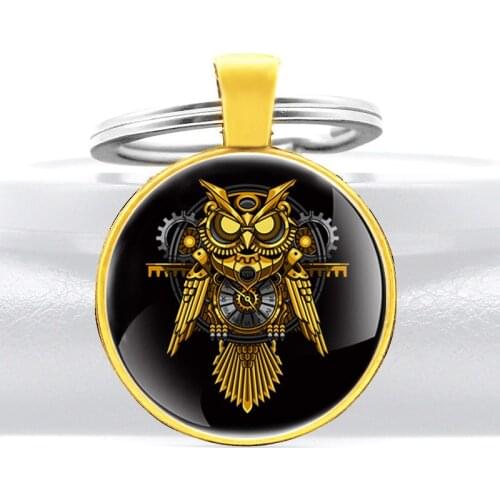 Classic Steampunk Owl Pendant Key Chain Charm Men Women Jewelry Gifts Key Rings