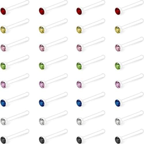32pcs 20G Clear Bioflex Nose Bone Ring Stud Retainer Body Jewelry Piercing Top Flat Ball CZ 2mm