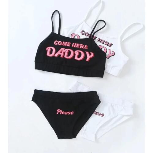 2020 Two piece set Fashion COME HERE DADDY Letter Print Tank Top Sexy Sleeveless Summer Harajuku Kawaii Cropped Feminino Bikini