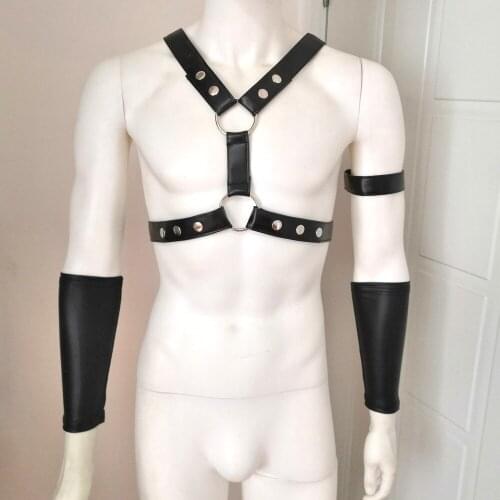 A set Leather Chest Harness for Men Gay Bdsm Punk Gothic Harness Belt BDSM Bondage Erotic Fetish Wear with Armband Sleeve