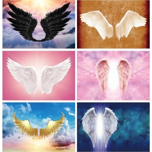 Laeacco Pink White Angle Wings God Bless You Paradise Baby Newborn Party Pattern Photographic Background Photo Backdrop Photocal