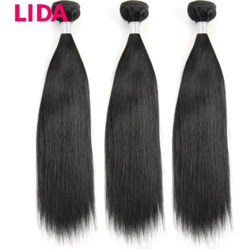 LIDA 100% Human Hair Extensions Brazilian Straight Hair Bundles Natural Black Remy Human Hair weaving 3 Bundles Deal 100g/PC