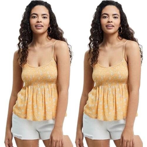 Women Sexy Ruffles Floral Tank Top Vest Summer Wrinkle Sexy Sling Sleeveless Shirt Female Fashion Top