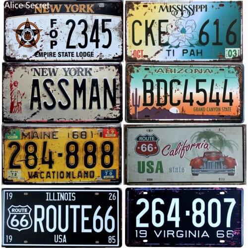 Bar USA License Metal sign Decor Metal Plate Car Number Tin Signs Pub Cafe Flag Garage Painting Plaques Signs