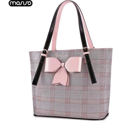 MOSISO Fashion PU Laptop Bag with Bowknot Large Capacity Laptop Briefcase Handbag 13 14 15 inch Tote Bag Work Business Travel