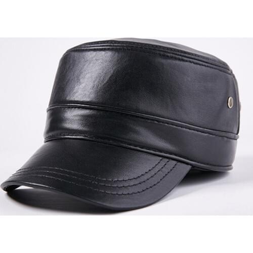 2019 New Winter Men Genuine Leather Ear Protection Caps Fashion Casual Warm Cotton Plush Male Outdoor Bomber Hats New Year Gift