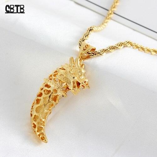 New Personality Dragon Head Gold Pendant Necklace Muslim Islamic Fashion Jewelry Holiday Gift Exquisite Couple Necklace